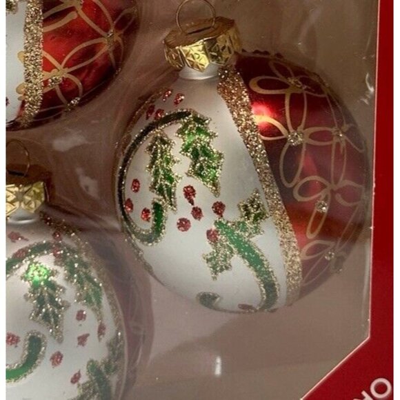 Holiday Time Classic Glittering Christmas Ornament Set (4) Vintage NOS - Picture 4 of 5